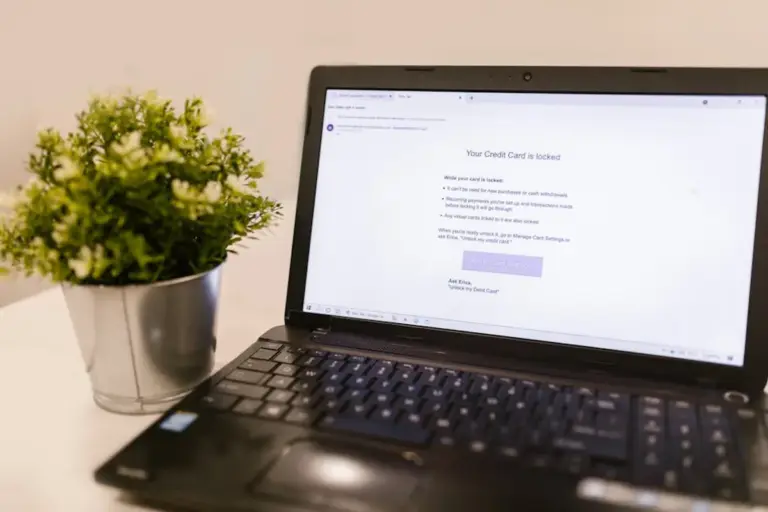 Laptop mit E-Mail-Postfach neben einer Pflanze